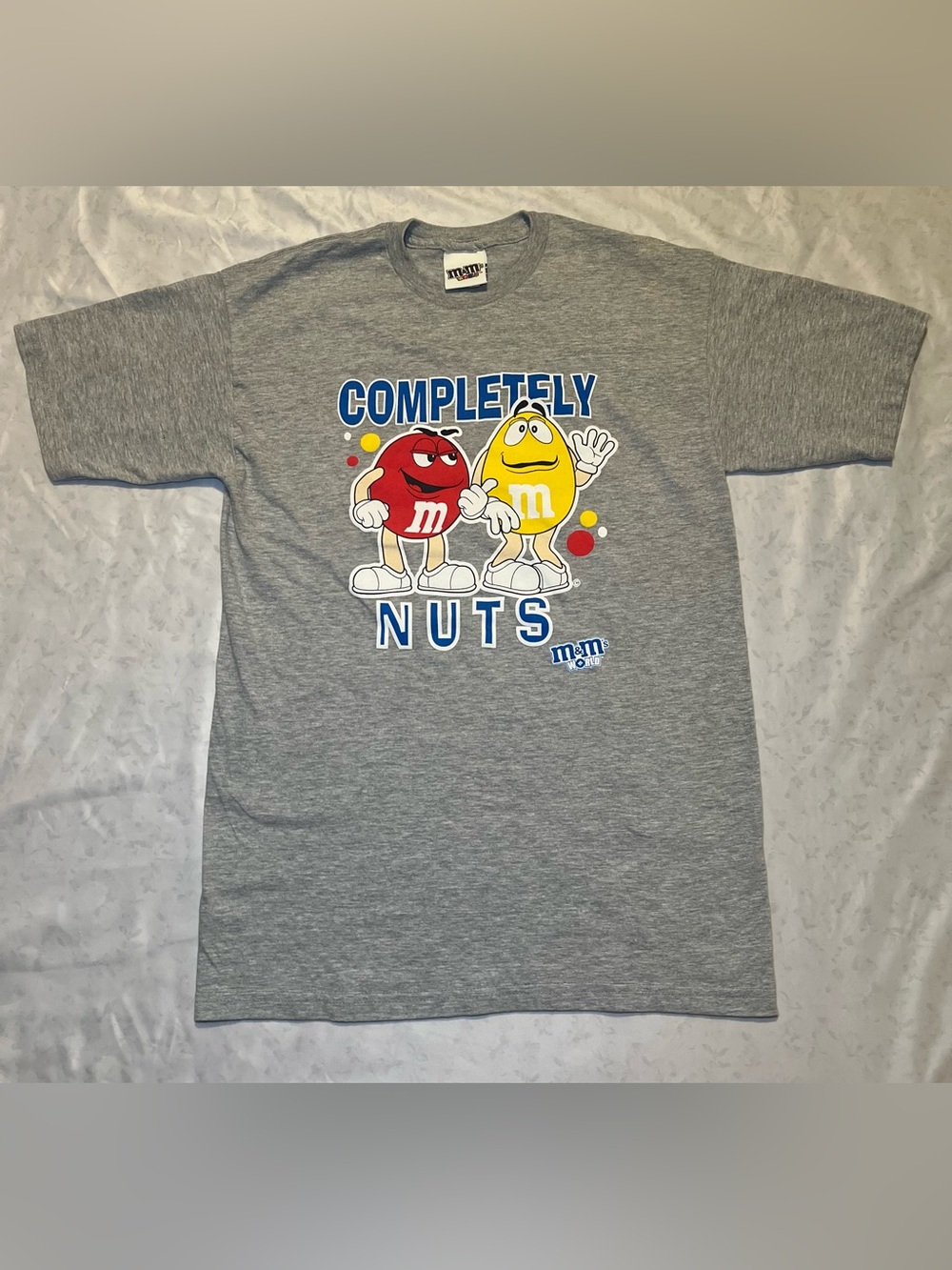 Vintage Y2K Men’s M&M’s World Completey Nuts Graphic Tee,Heather Grey, Medium
